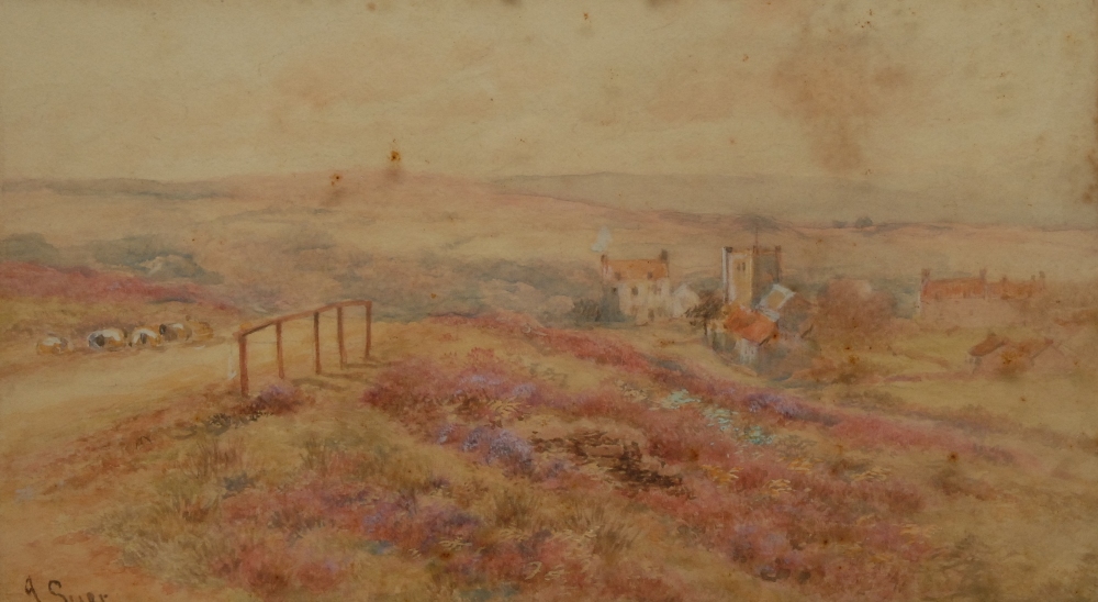 John Syer jnr (1846 - 1913)
Village Amongst the Moors
signed, watercolour, 20cm x 35cm