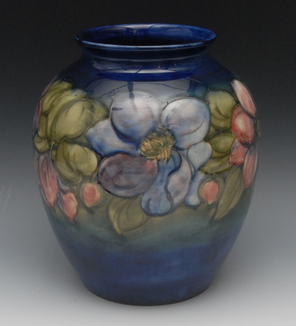 A Moorcroft Anemone pattern ovoid vase, tube lined with large flower in tones of pink, blue and