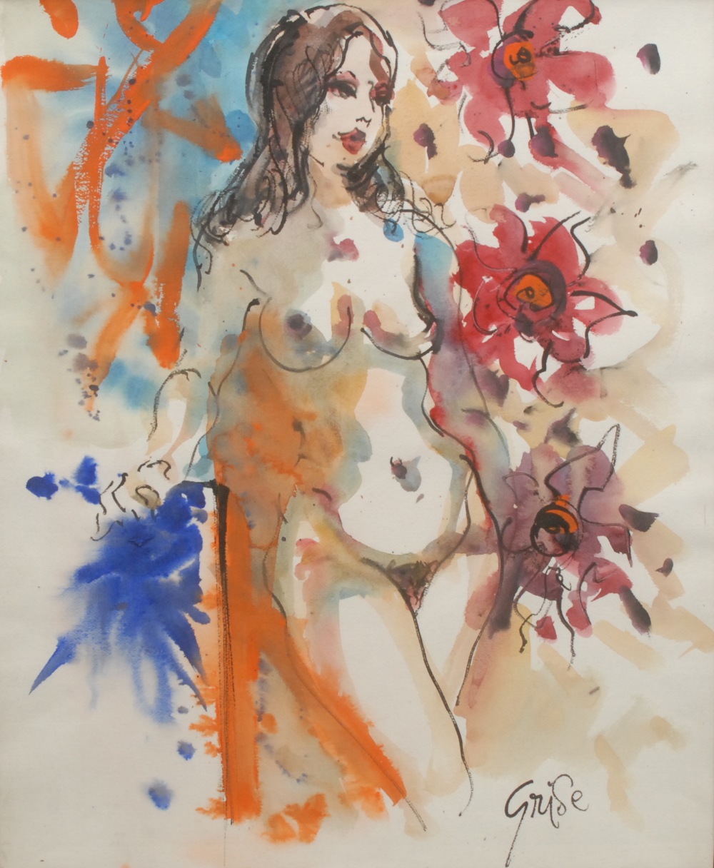 Hendrik Grise (1917-1982)
Impressionist Nude
signed, watercolour, 58cm x 47cm