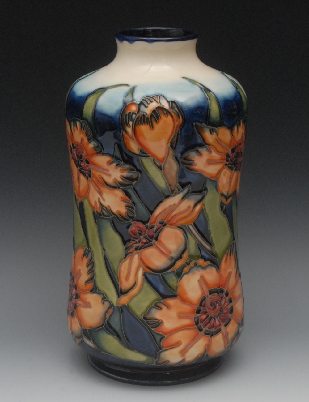 A contemporary Moorcroft  Spiraxia pattern waisted cylindrical vase, designed by Emma Bossons,