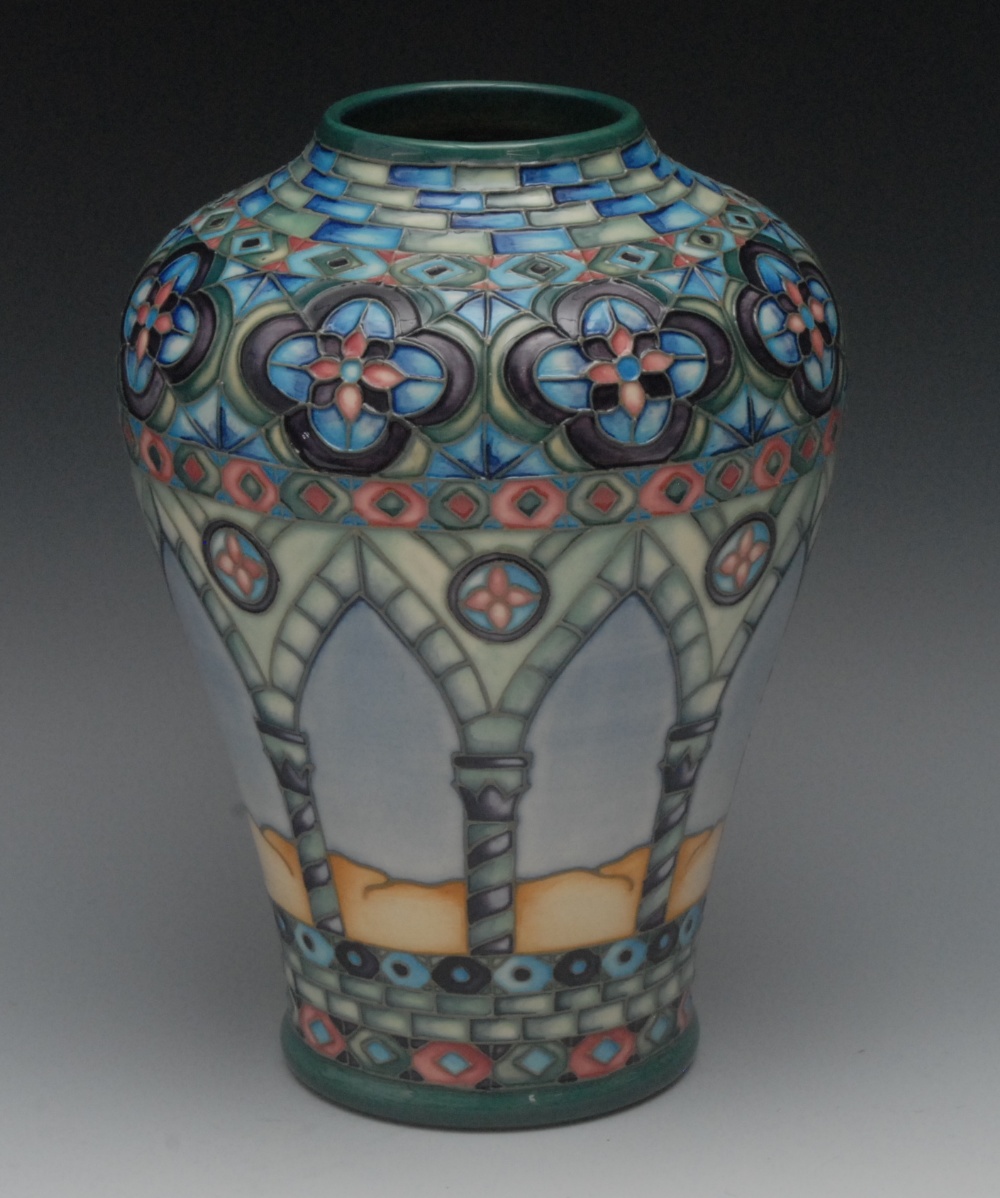 A contemporary Moorcroft  Meknes pattern baluster vase, designed by Beverley Wilkes, tube lined with