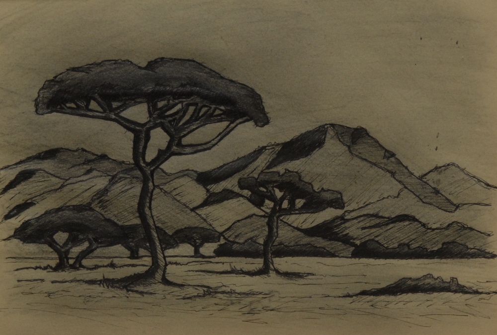 Jacob Hendrik Pierneef  (South African 1886 - 1957)
Bosvelt, Austenburg
pencil sketch, 20cm x 38cm