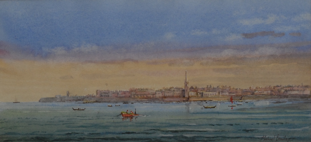 Michael Crawley
Marsamxett Harbour, Malta
signed, watercolour, 18cm x 37cm