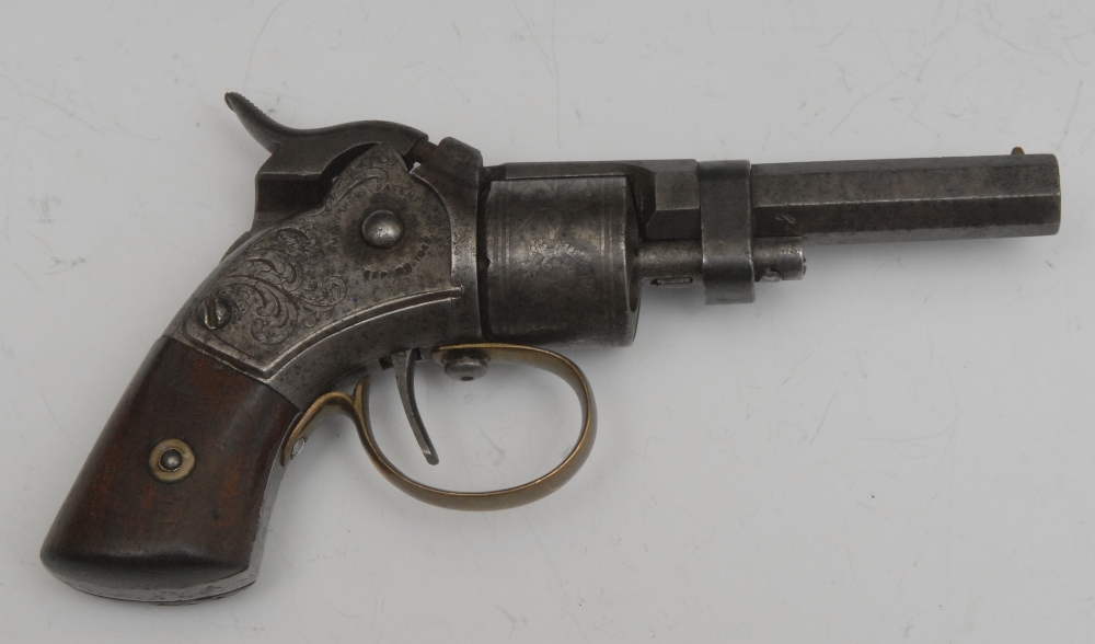 A percussion revolver, 7mm bore 6.5cm long barrel engraved MASS ARMS CO CHICOPEE FALLS, six shot