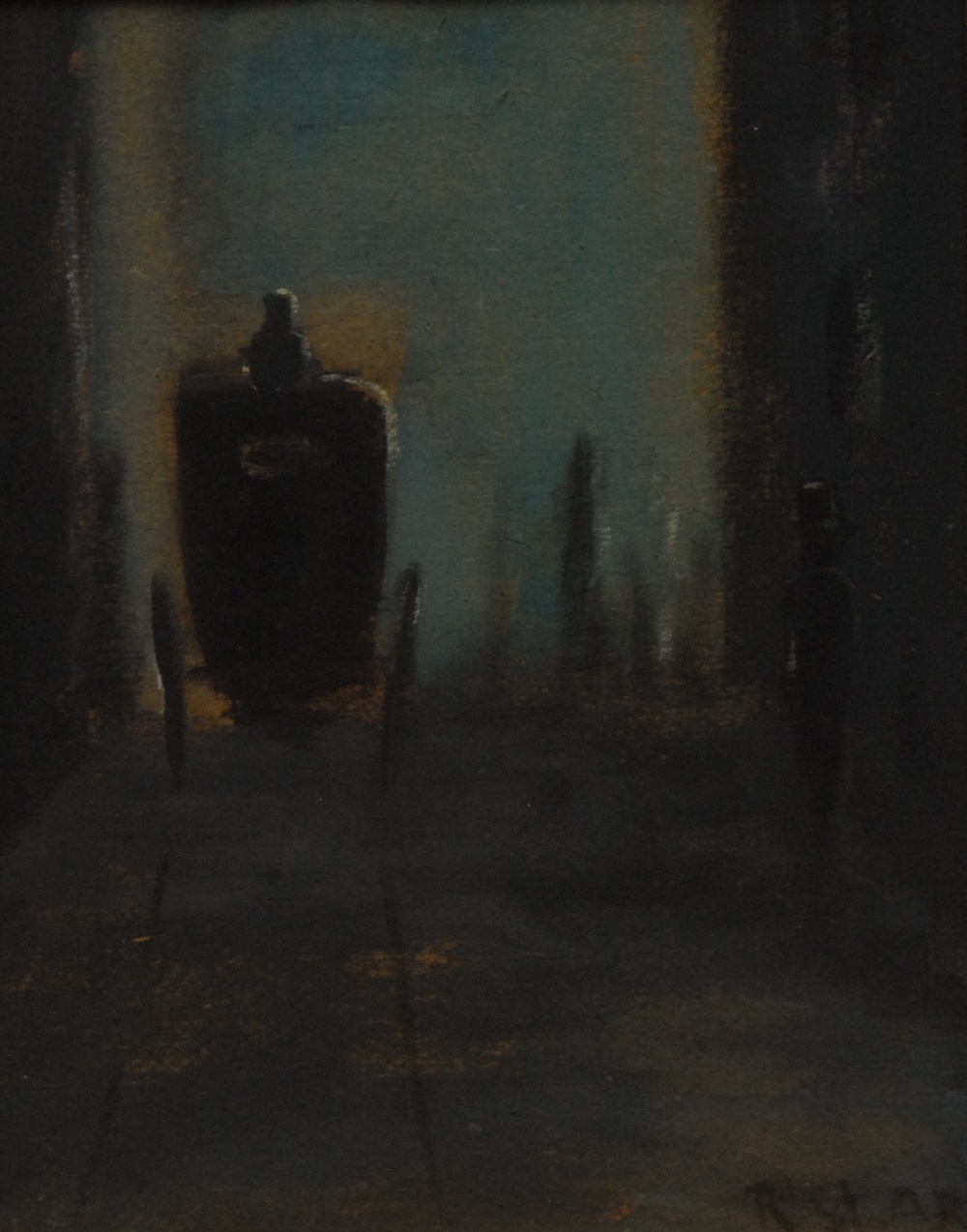 English School (late 19th/early 20th century)
A Hackney Carriage at Dusk
signed Rd St MR?, pastel,