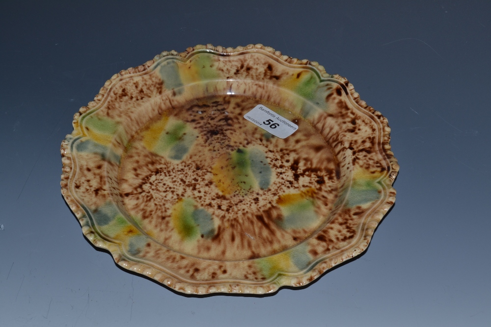 A Whieldon Ware plate, mottled green and brown ground, 23cm diam, c.1760