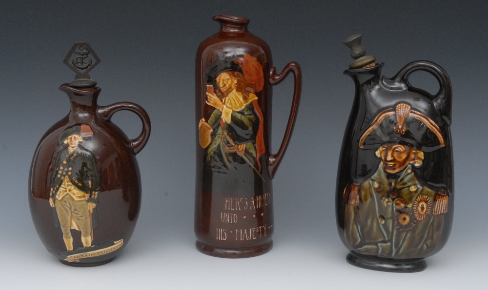 A Royal Doulton Dewar Whisky Kingsware flagon, in relief with Nelson, coloured in the typical