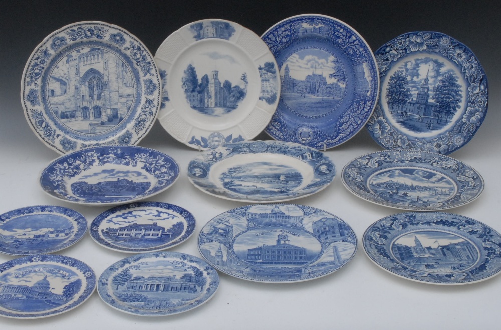 American Interest - blue and white commemorative plates, various, manufacturers and sizes, South