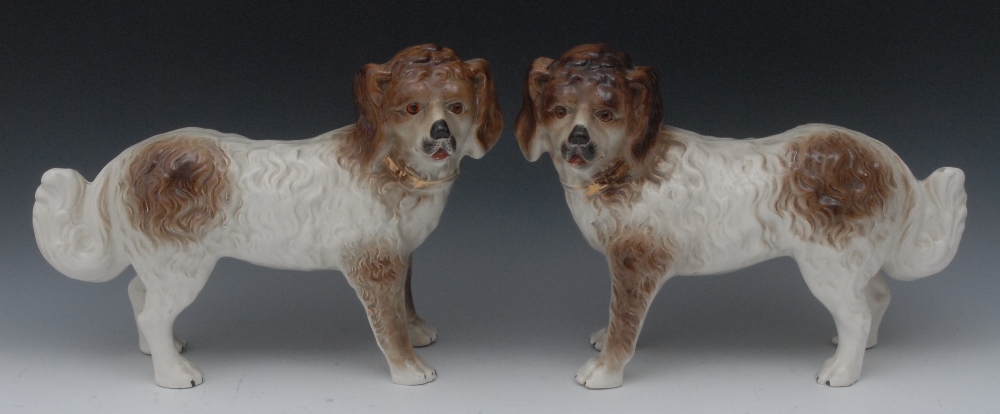 A pair of 19th century Staffordshire models of Newfoundland type dogs, standing four square to