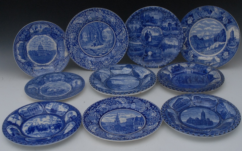 American Interest - a  Staffordshire blue and white plate, printed with Souvenir of Yale, 25.5cm