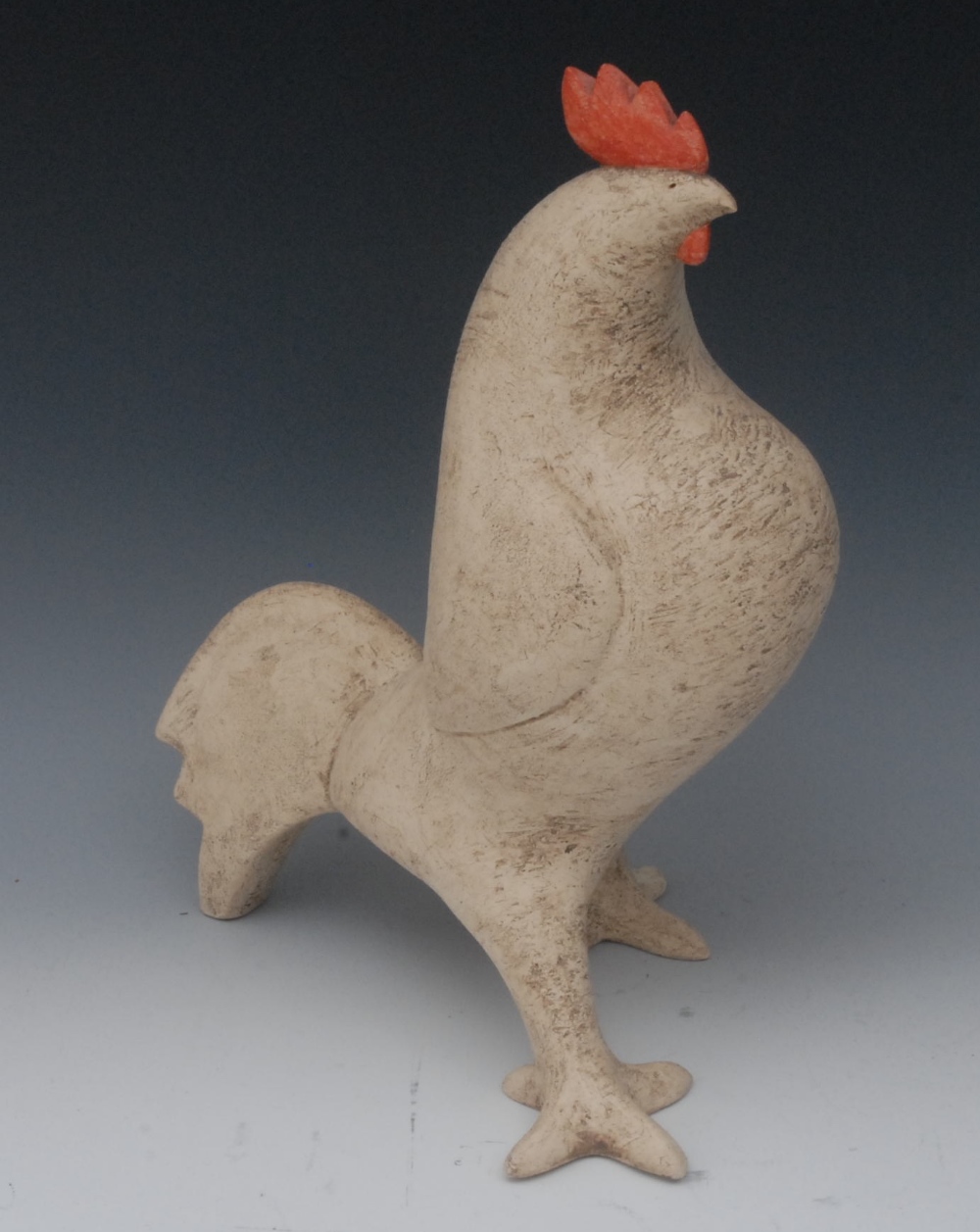 Paul Smith (Bn.1961), press moulded clay,  Rooster, in cream, red crest, signed and dated 2003, 28cm