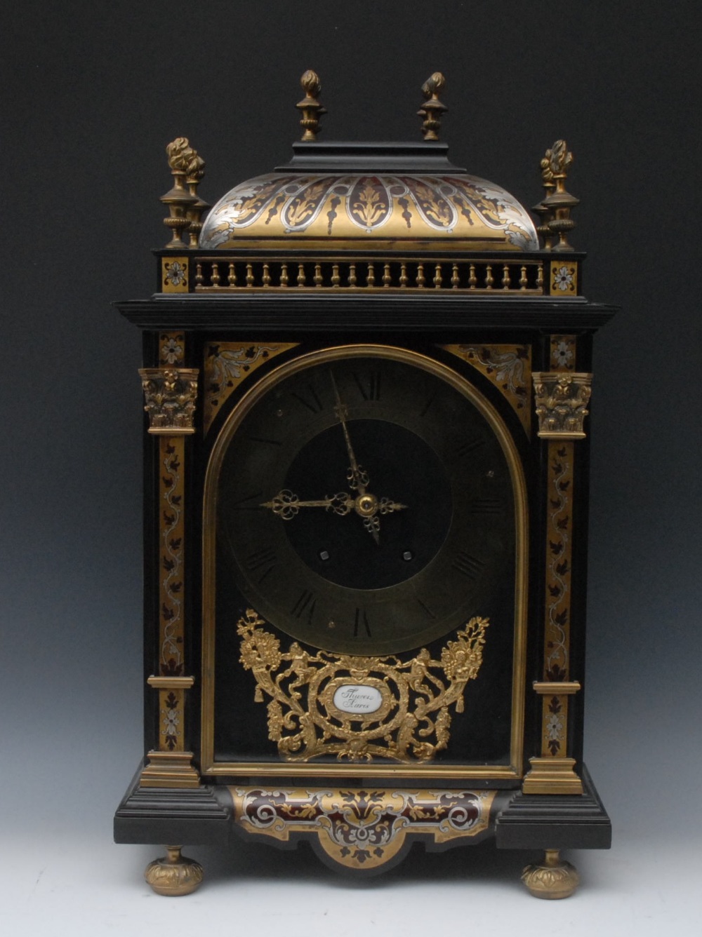 A French 'Boule' bracket clock, the 19.5cm dial with brass chapter ring,  Roman numerals, above