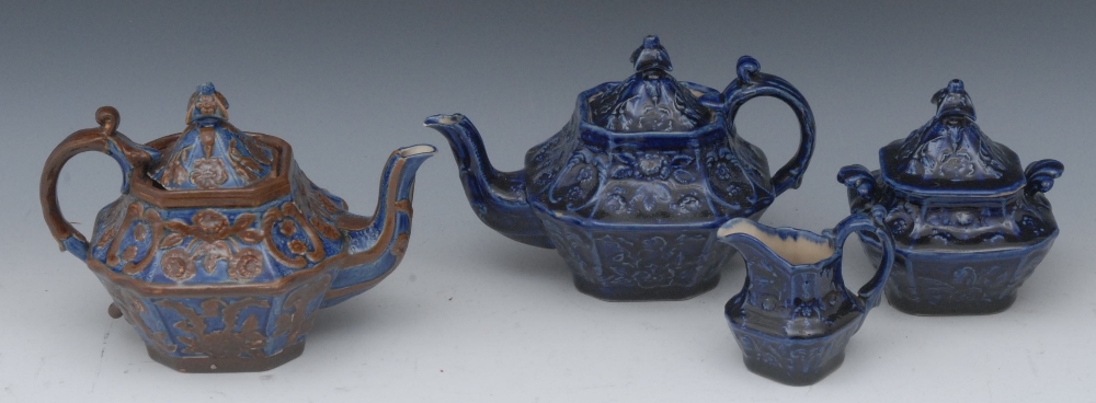 A 19th century Pearson of Chesterfield three-piece teapot, milk jug and sugar jar and cover, in