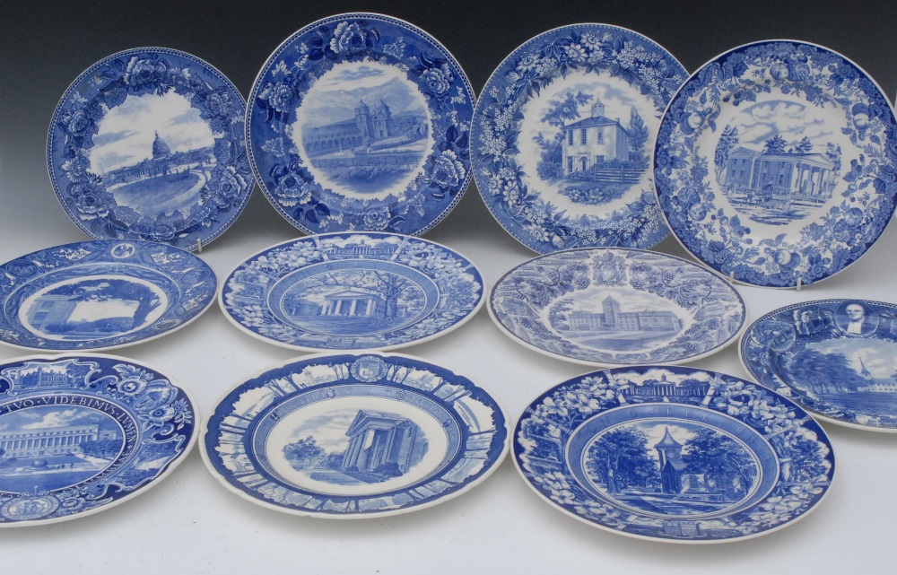 American Interest - a Wedgwood blue and white plate, printed with Santa Barbara Mission, Built 1786,