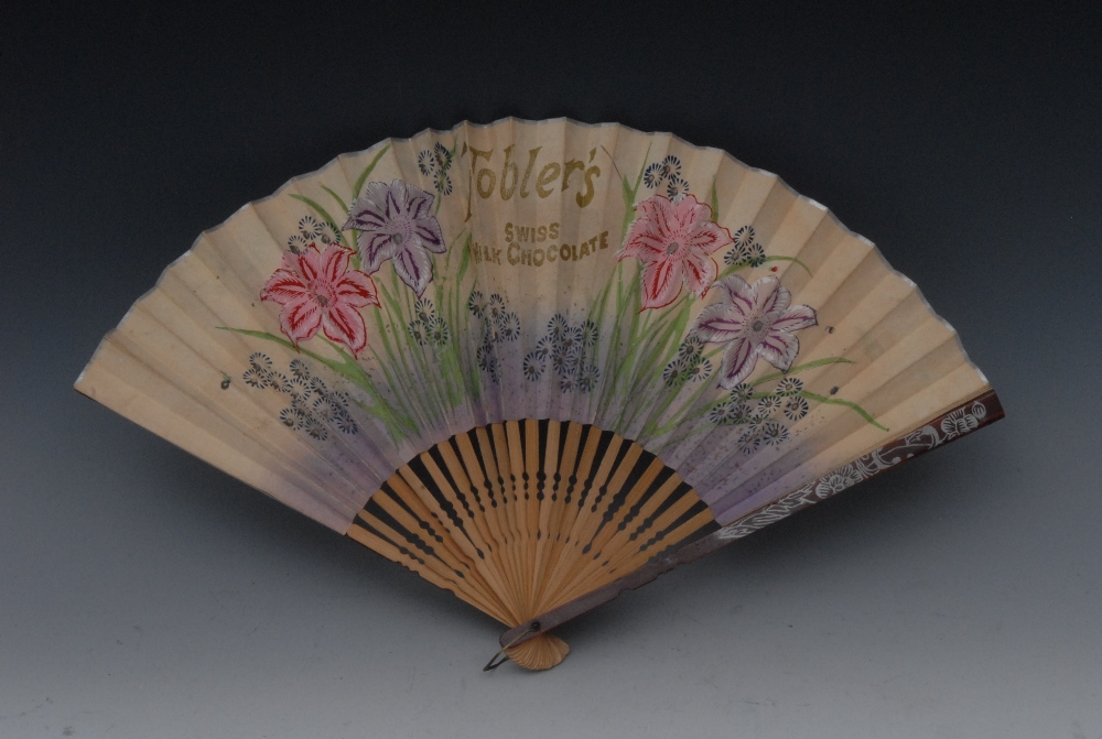 Advertising - a paper fan, Tobler's Swiss Milk Chocolate, printed in colours with eagle carrying