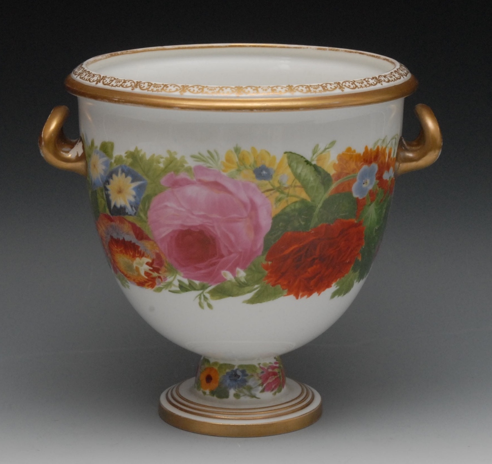 A Copeland two-handled pedestal jardiniere, painted by Charles F. Hurten, signed, with continuous