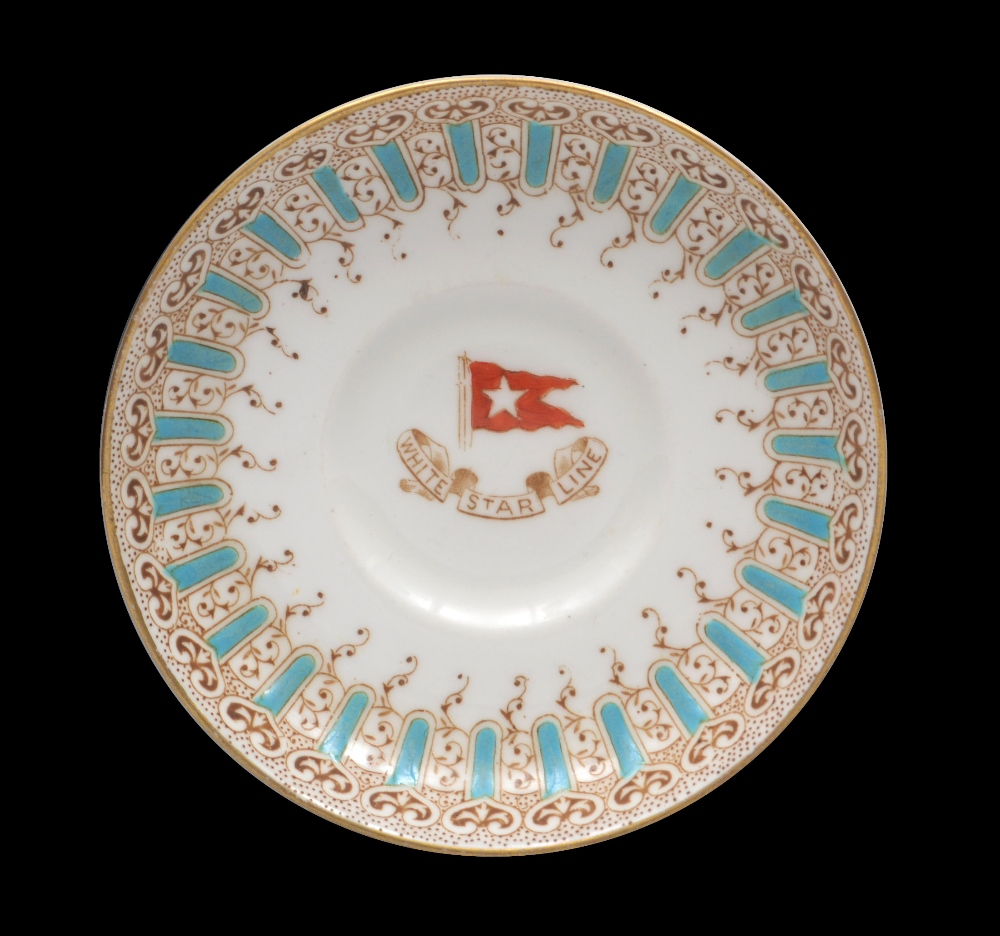 White Star Line - a William Brownfield & Sons bone china saucer, logo to centre, the border in