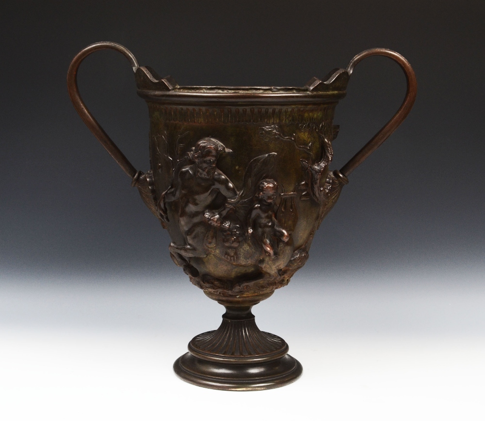 A substantial Continental Grand Tour bronze two-handled urn, cast after the antique with centaurs