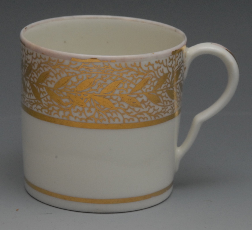 A Pinxton coffee can, pattern no.1, decorated with deep band of gilt seaweed, c.1796