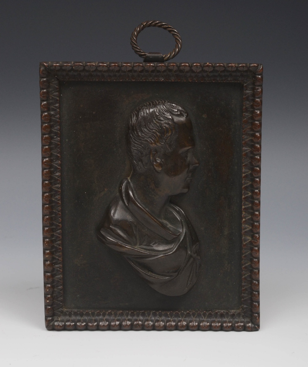 English/Scottish School (19th century) a dark patinated bronze portrait plaque, Sir Walter Scott,