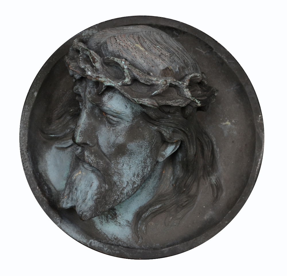 Continental School, a bronze roundel, Christ crowned with thorns, 22.5cm diam