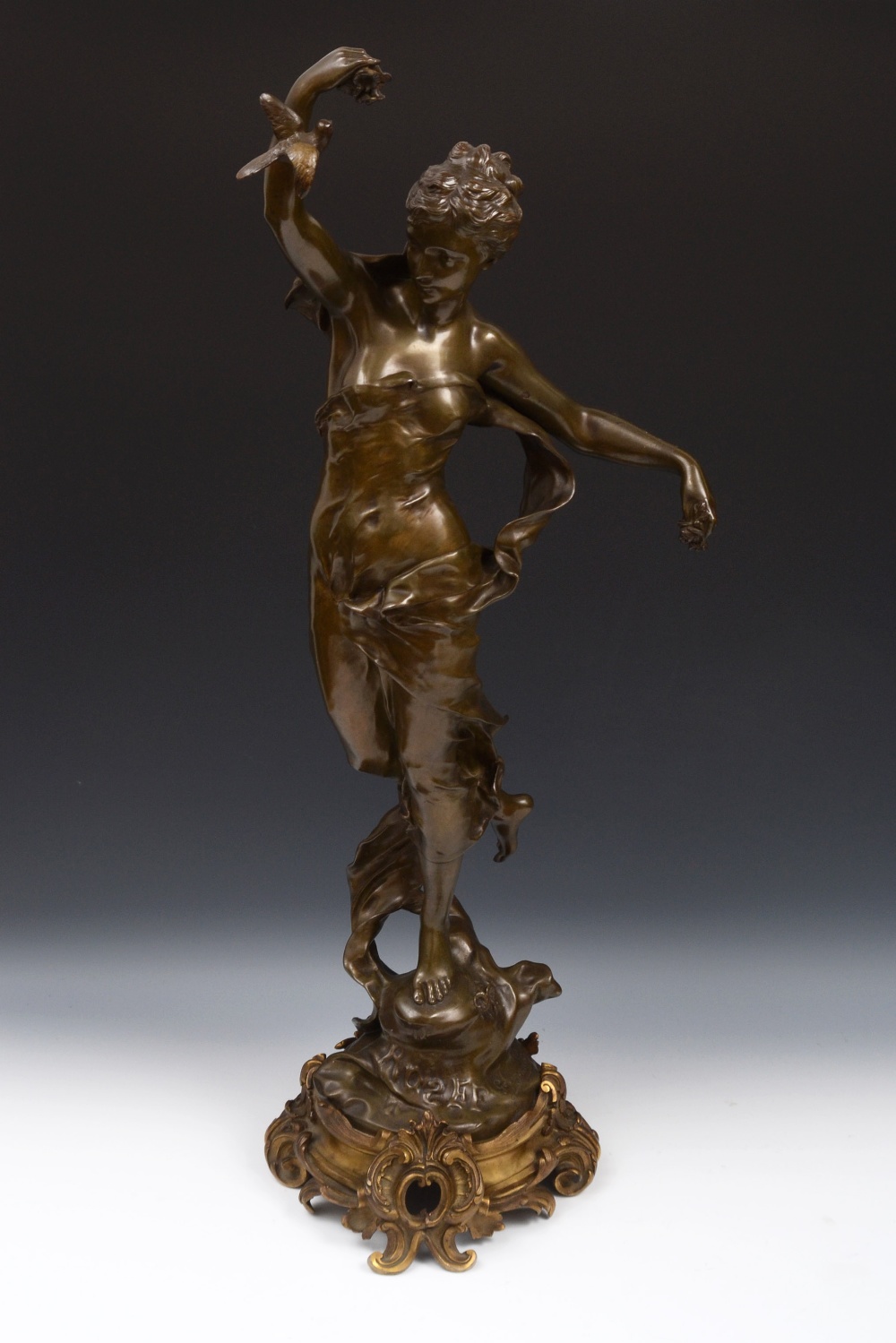 Jean Baptiste Germain (1845 - 1910), a brown patinated bronze, La Rosee, signed in the maquette,