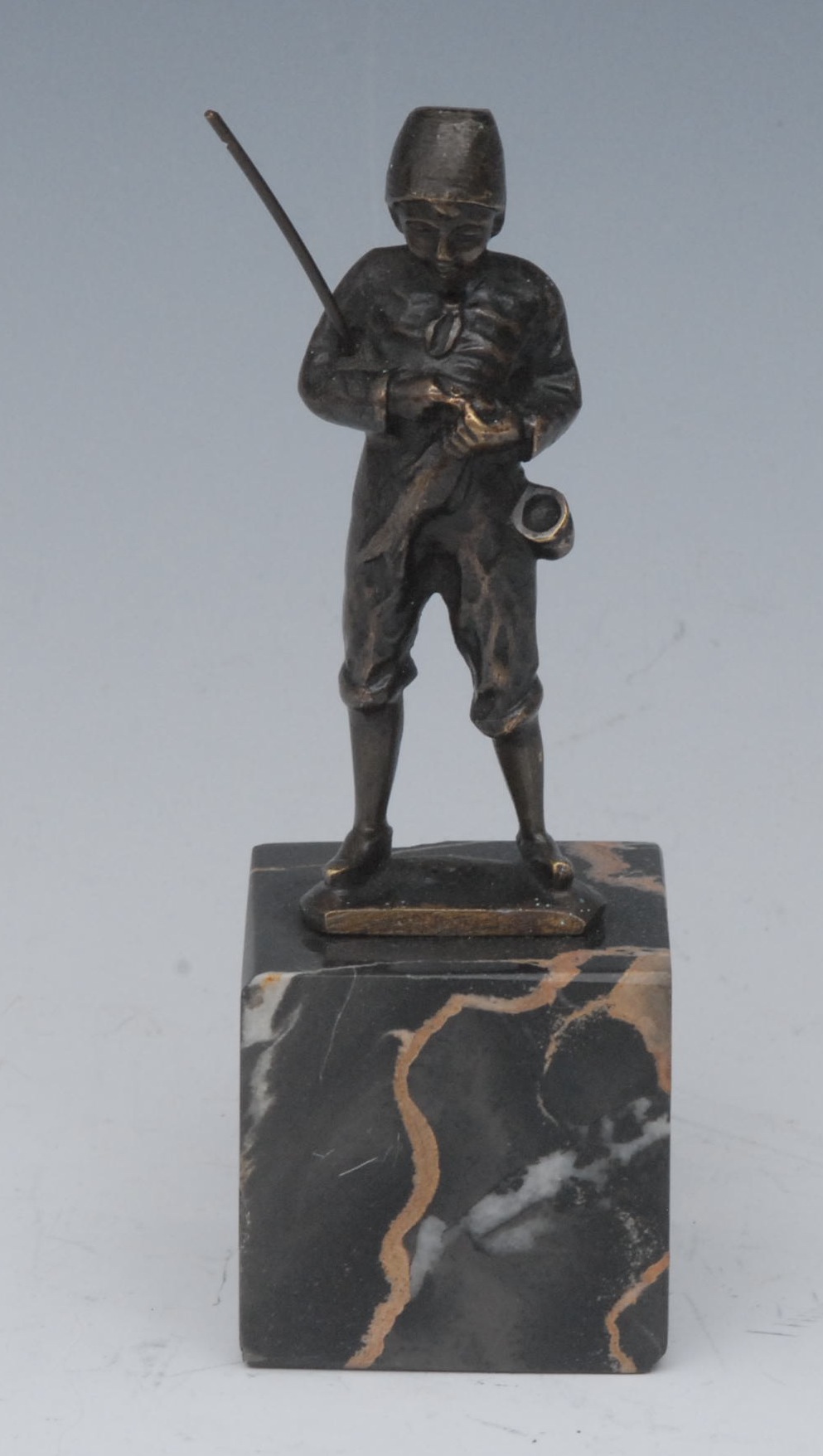 French School (Early 20th Century), a dark patinated bronze, The Young Angler, in distinctly signed