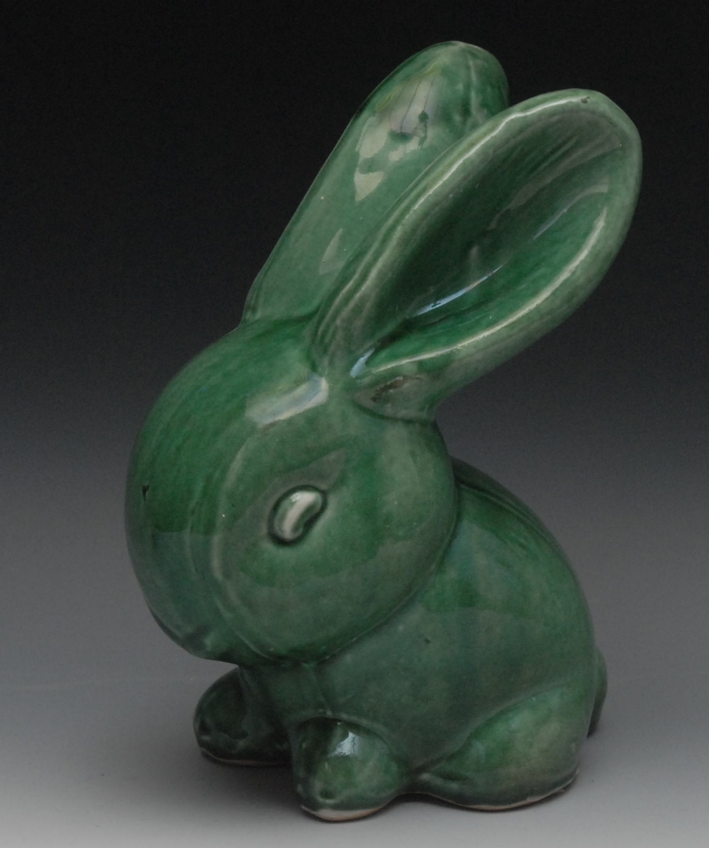 A Bourne Denby Danesby Marmaduke rabbit, glazed in green, 27cm high, printed mark, size 4, c.1930