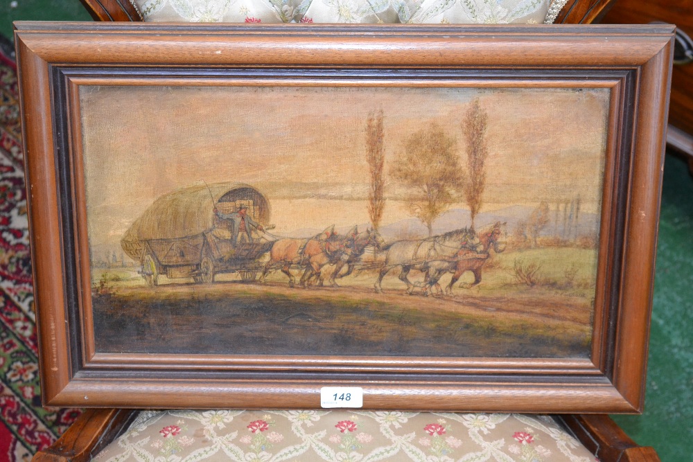 English School (19th century) Wagon and Four indistinctly signed **thand, oil on canvas, 25cm x 45.