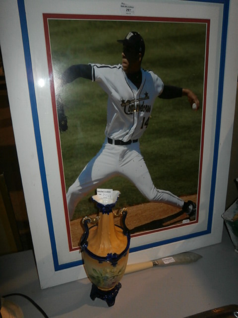 American baseball picture Austrian vase and a silver collar knife