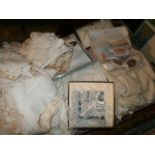 Box of linen inc petticoats and vintage baby items