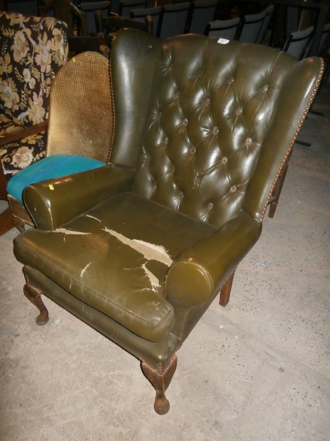 Green wing back chair for restoration