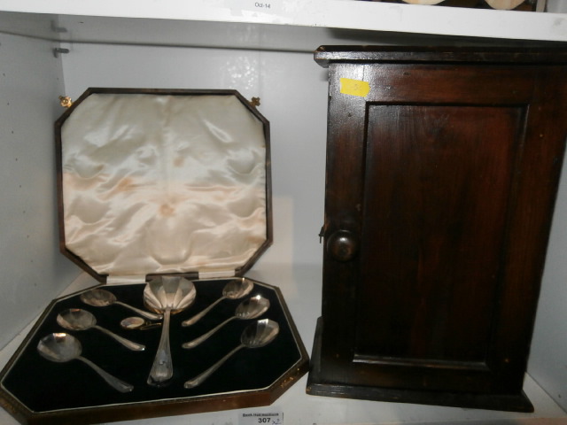 Vintage mahogany cupboard and a boxed desert set