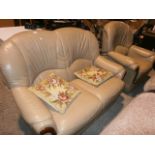 Tan 2 seater settee and chair