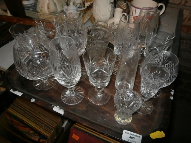 Tray of cut glass glasses