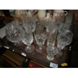 Tray of cut glass glasses