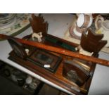 Edwardian inlaid tray and 2 sets of oak book ends etc
