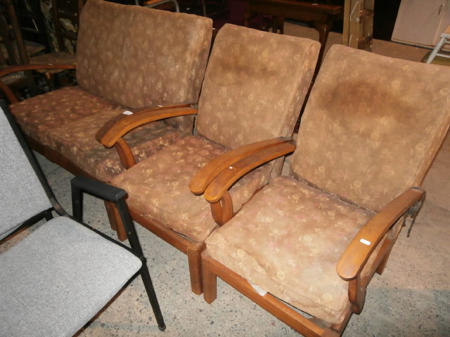 wood framed settee and 2 chairs
