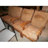 wood framed settee and 2 chairs
