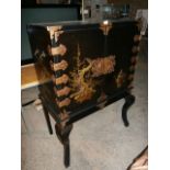 17th c Japanese lacquer cabinet on stand fine lacquer work to doors original handles and hinges