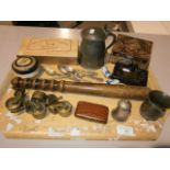 Tray inc brass casters, tobacco box etc