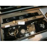 Box of jewellry inc gents ring and coins etc