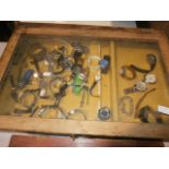 Display case and box containing watches, pocket watches and parts