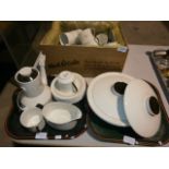 2 trays and a box of morning star dinner ware