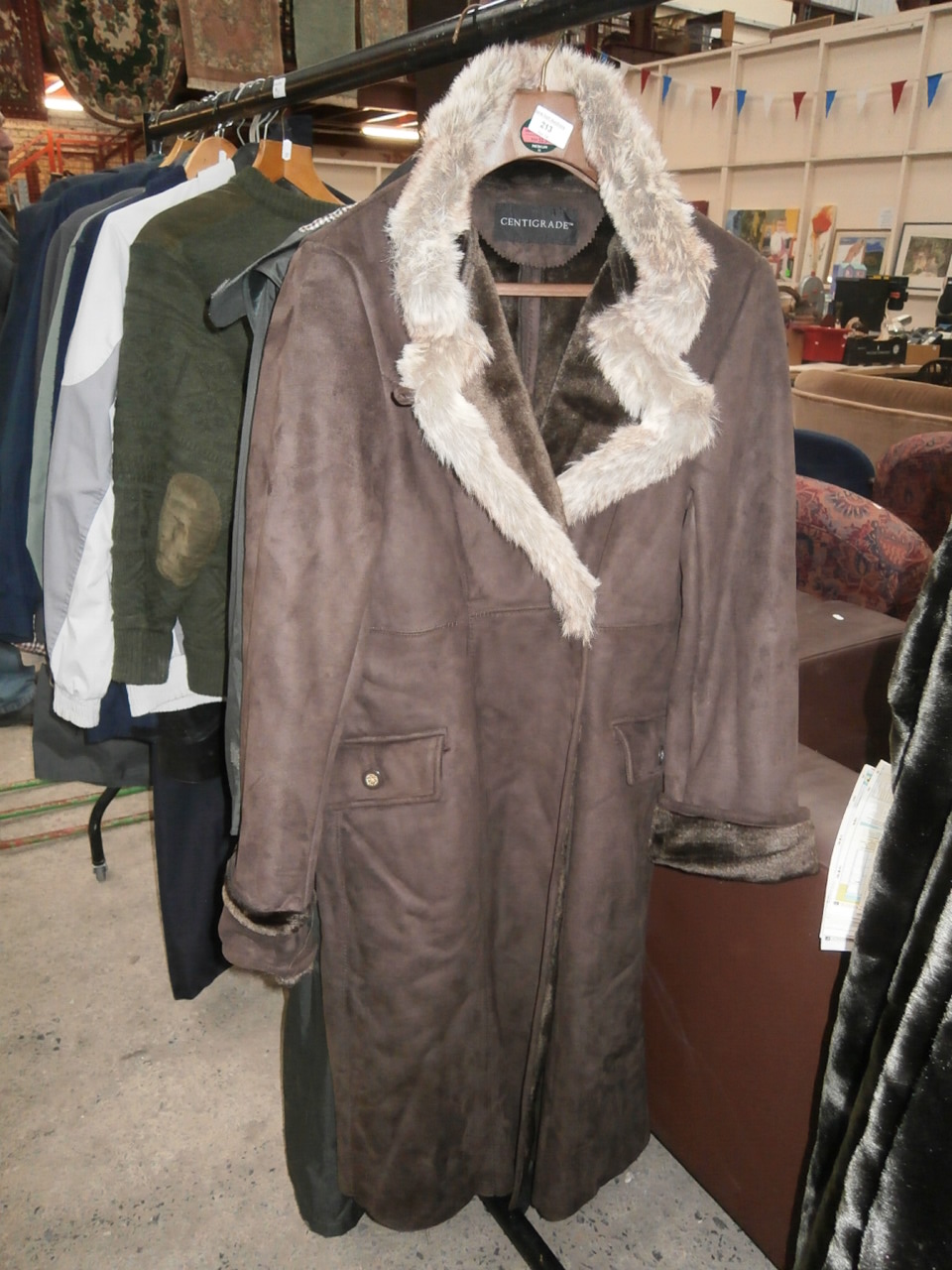 Ladies full length suede coat with fur lining