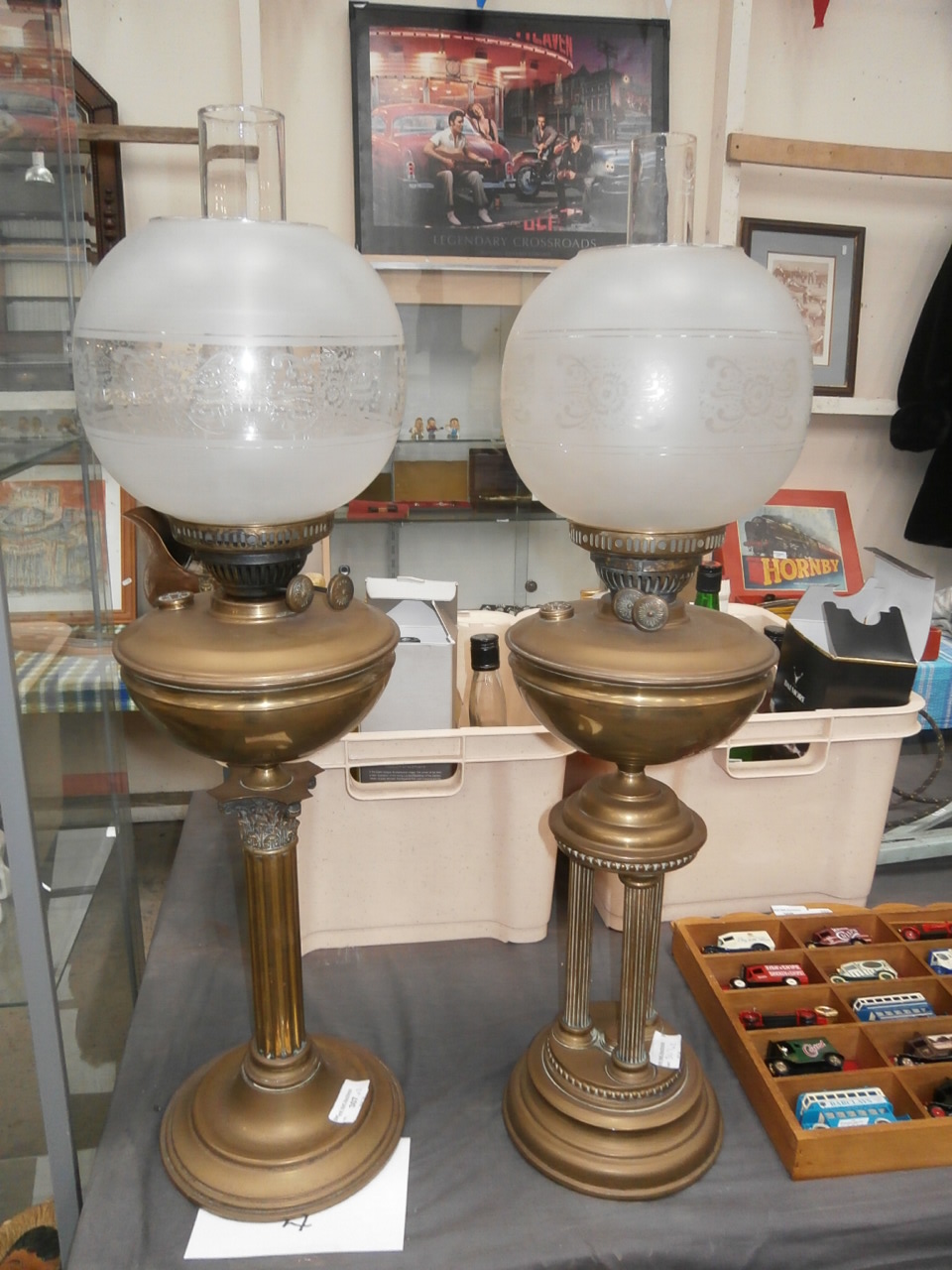 2 brass oil lamps