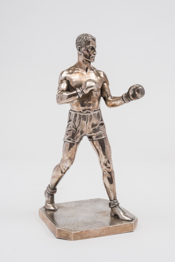 A George V silver model of a pugilist, maker Goldsmiths and Silver Smiths Co , London, 1929: with