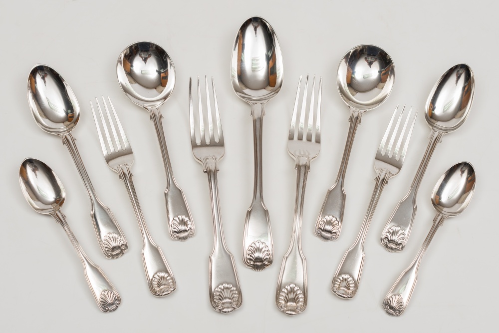 A matched fiddle, thread and shell pattern silver table service, various makers and dates mostly