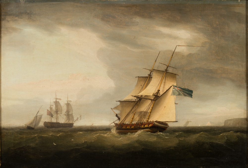 Thomas Whitcombe [1752-1824]-
Royal Naval frigates and other craft off the Kent coast:-
a pair,