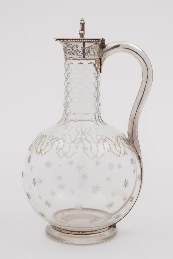 A George VI cut glass and silver mounted claret jug, maker  Hukin and Heath, Birmingham, 1930: of